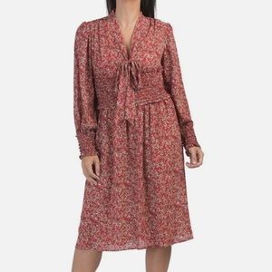 Max Studio Red Floral Smoked Midi Dress